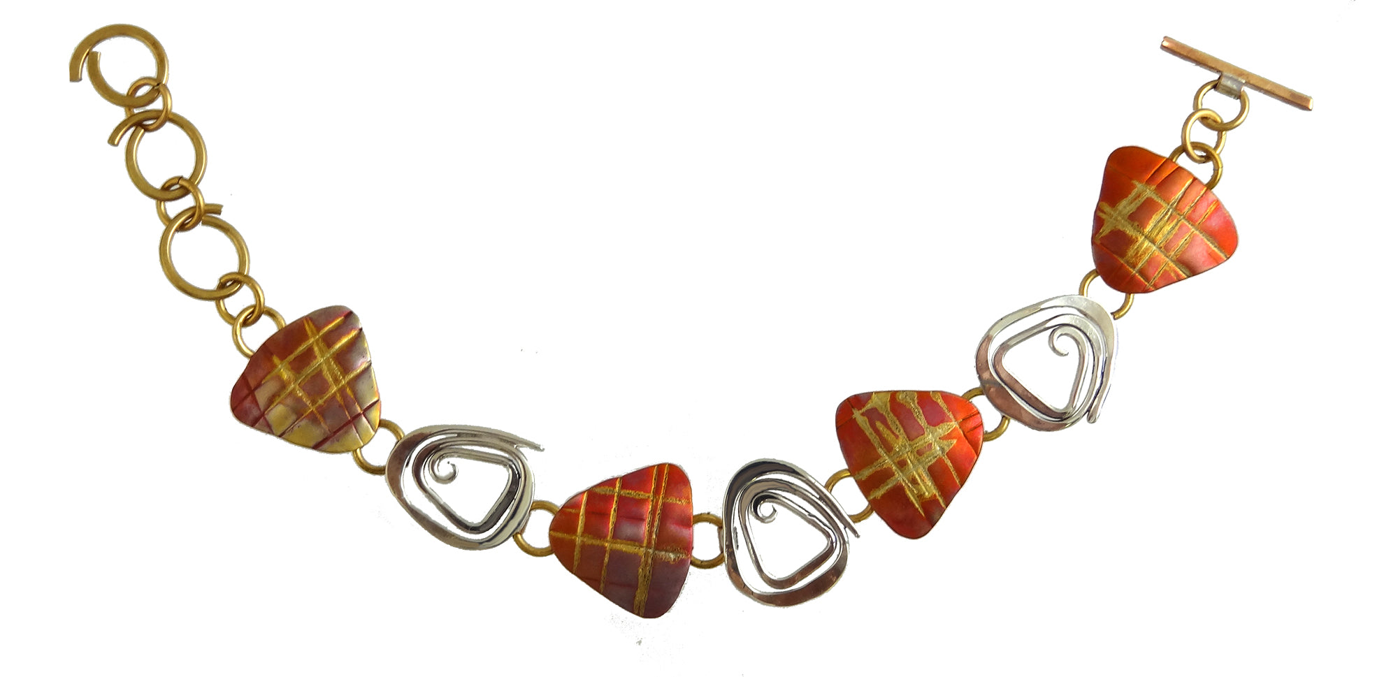 Links of Sterling and Fused Copper Bracelet