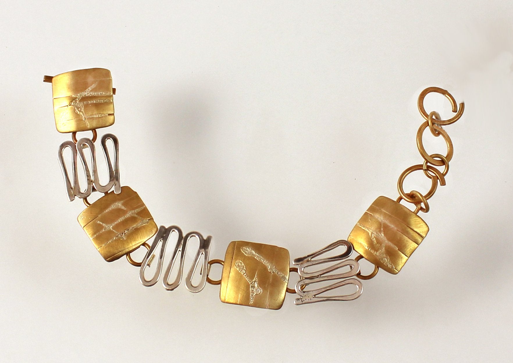 Zig Zag Sterling Links with Fused Brass Bracelet
