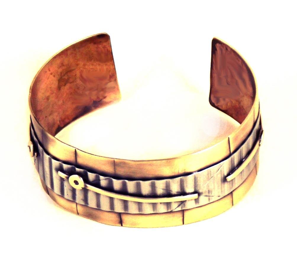 Cosmic Brass Bracelet with waves of Nickel Silver - Whitney Designs Ltd