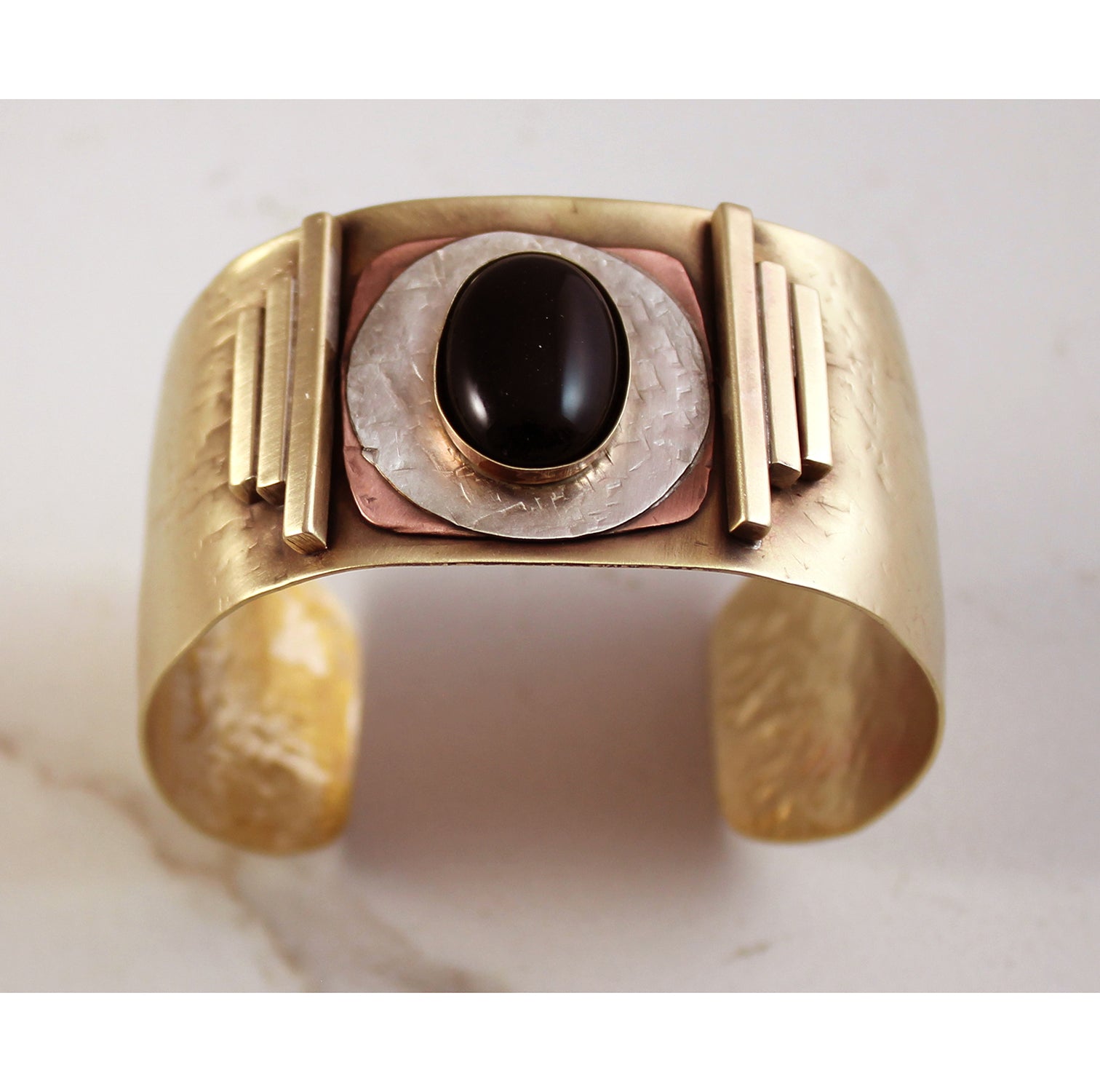 Onyx Deco Cuff Bracelet Sterling, Copper, and Brass - Whitney Designs Ltd