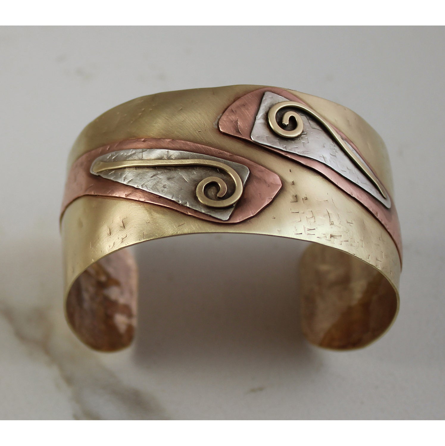 Organic Motif Sterling, Copper, and Brass Cuff Bracelet - Whitney Designs Ltd