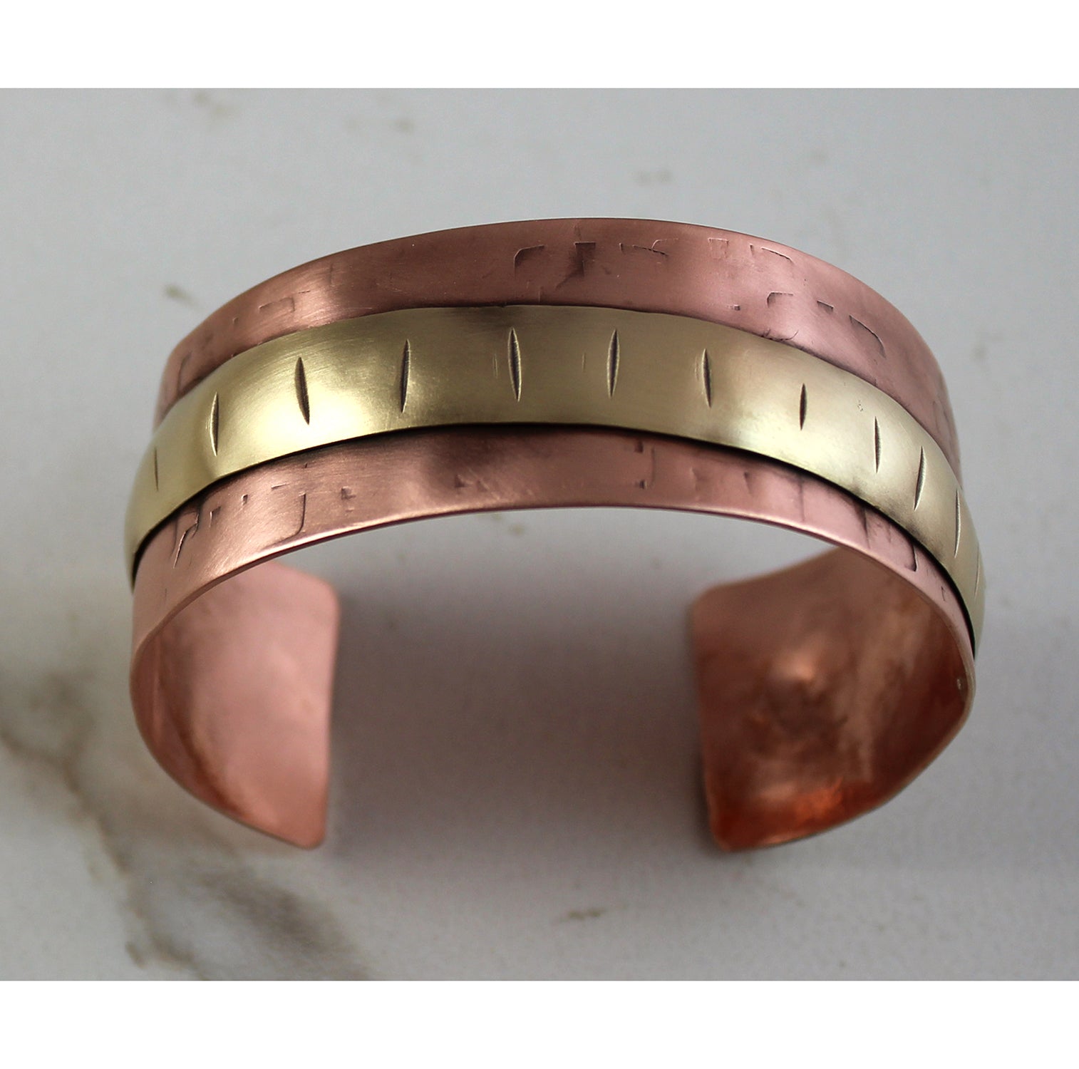 Contemporary Elegant Handmade Cuff Bracelet in Copper and Brass