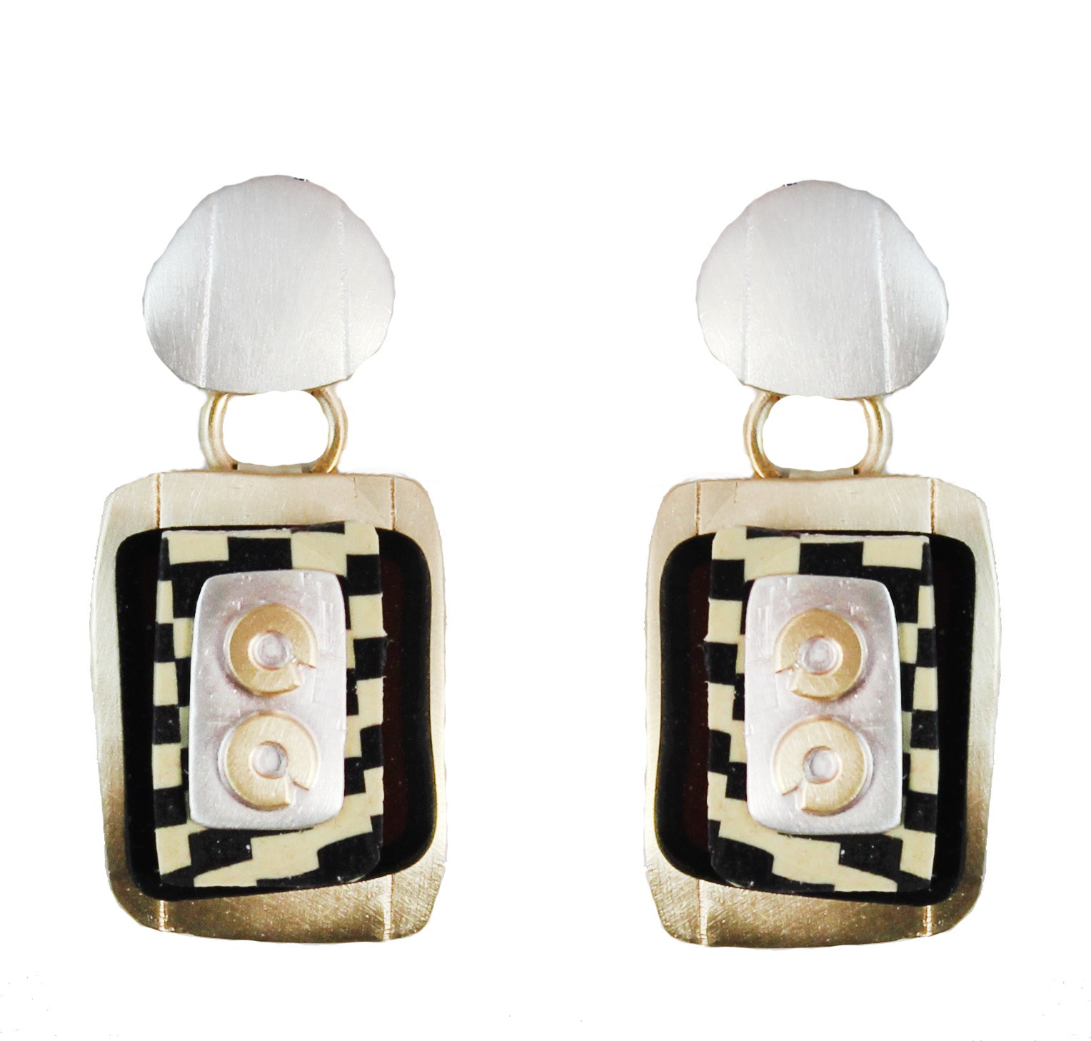 Dangling Rectangle Earrings Tapestry of Sterling and Brass - Whitney Designs Ltd