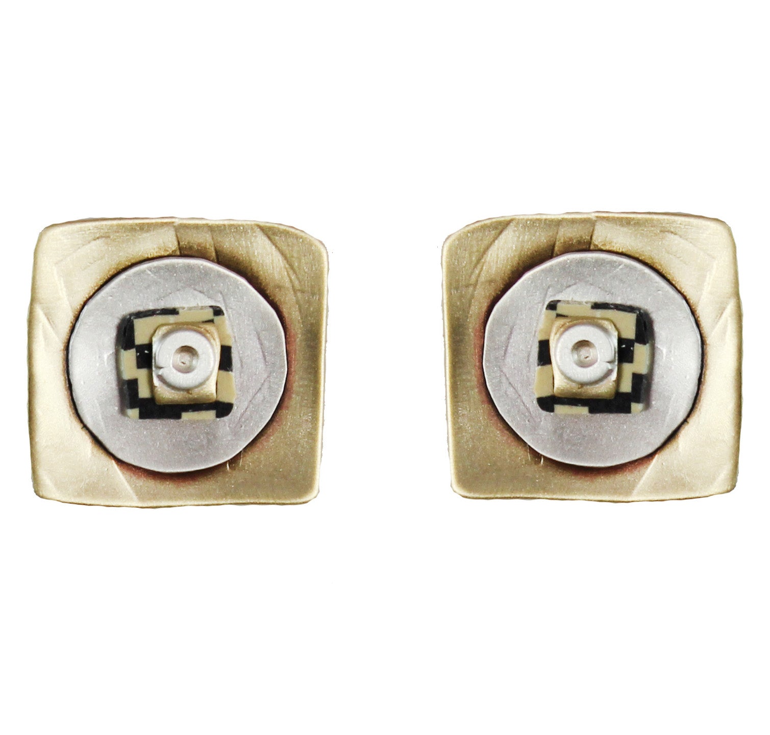 Square Tapestry Sterling and Brass Earrings on Posts - Whitney Designs Ltd