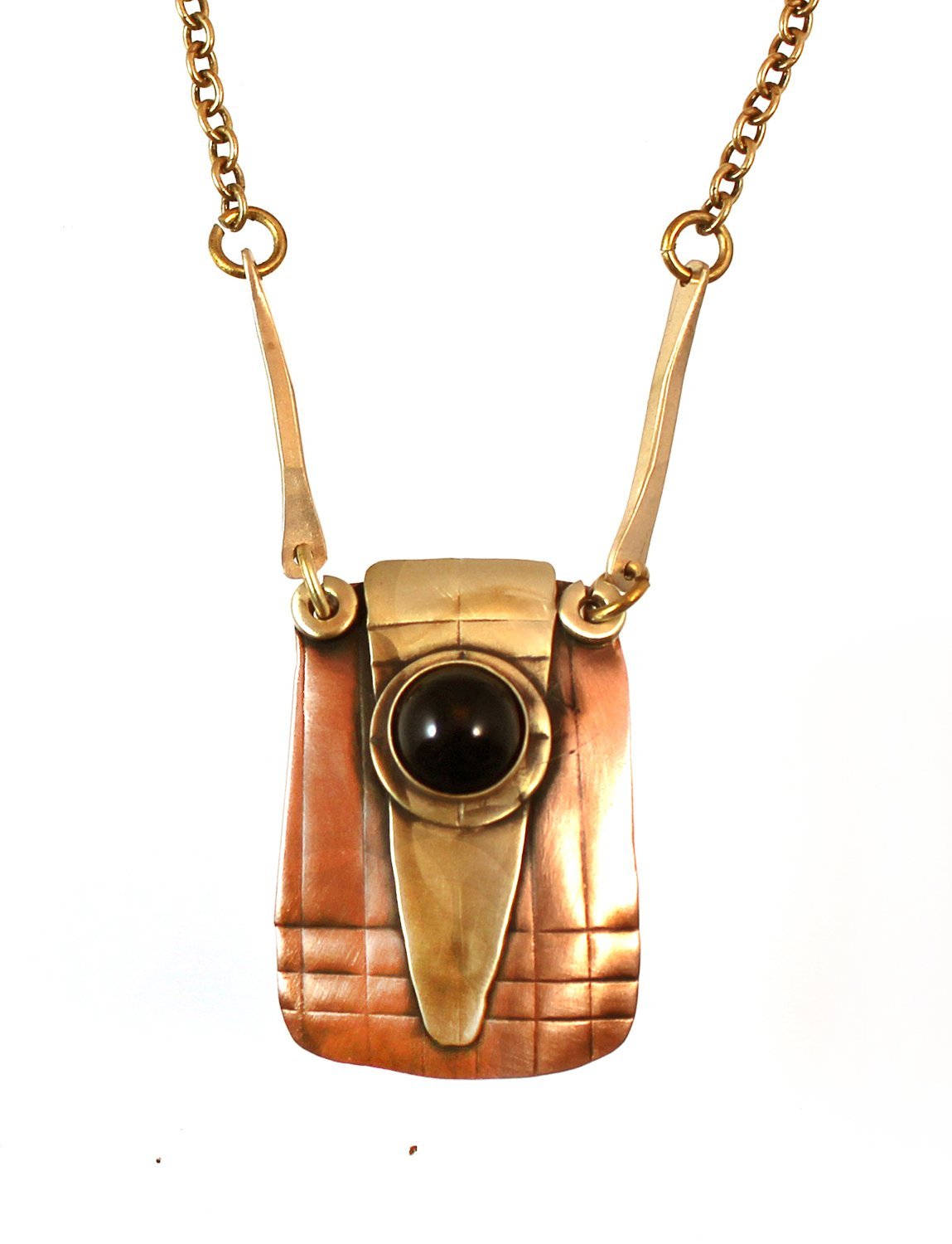 Between the Lines necklace. Brass and Copper. Onyx stone. - Whitney Designs Ltd
