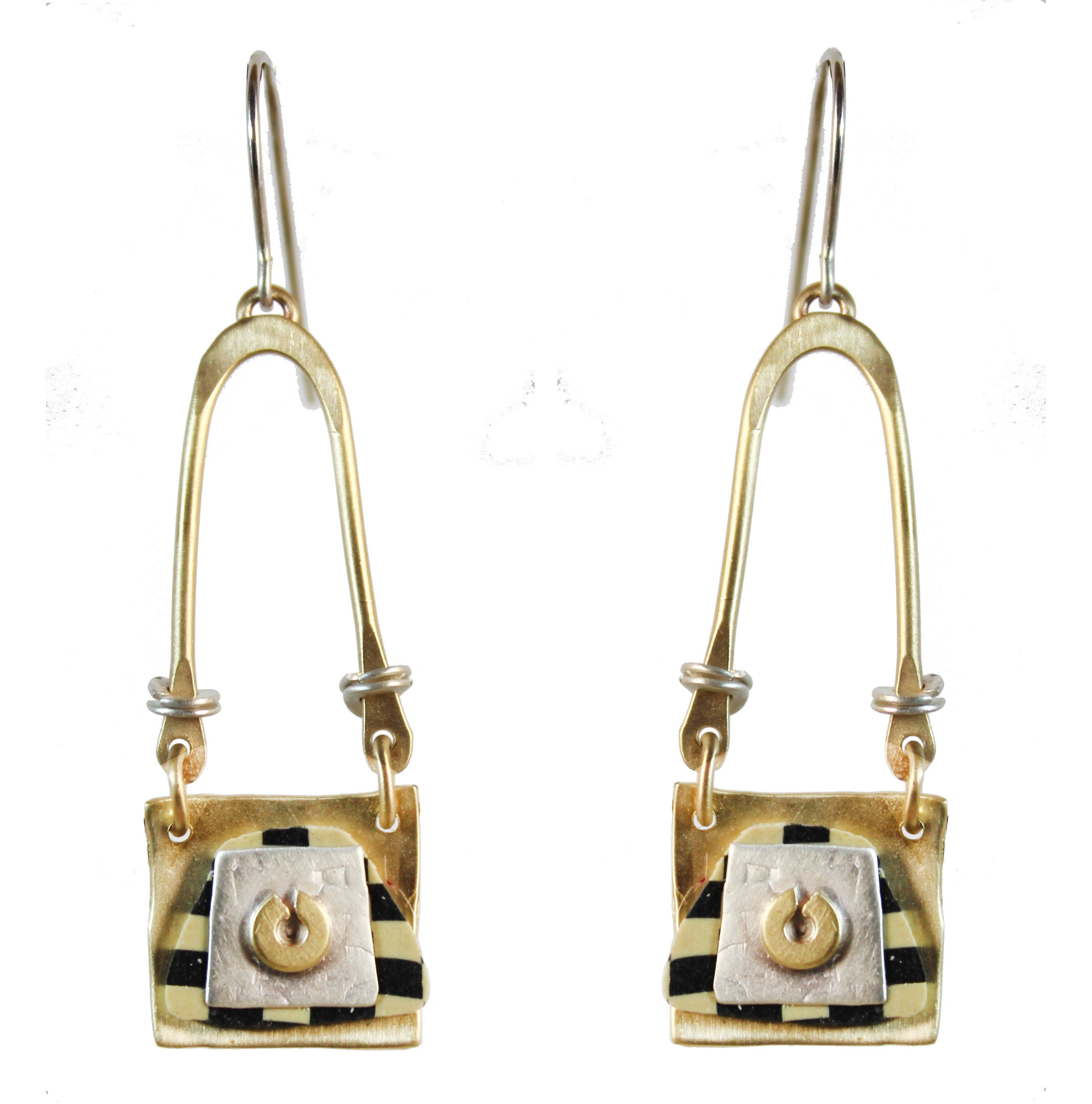 Swinging Tapestry Earrings Sterling and Brass - Whitney Designs Ltd